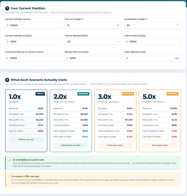 Growth Scenarios Calculator interface
